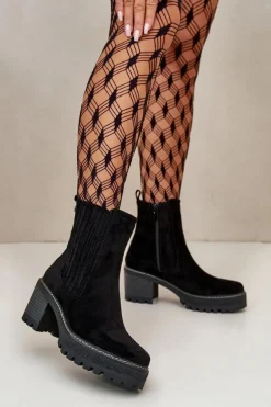 Botki Damskie Na Słupku Z Eko Zamszu Ocieplane Czarne Nevitas