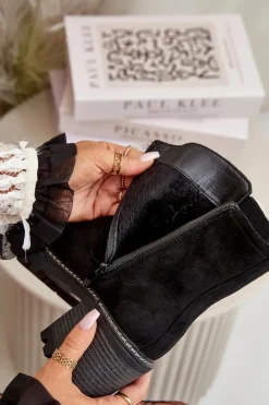 Botki Damskie Na Słupku Z Eko Zamszu Ocieplane Czarne Nevitas