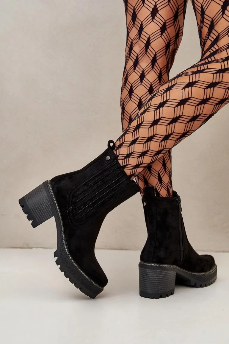 Botki Damskie Na Słupku Z Eko Zamszu Ocieplane Czarne Nevitas