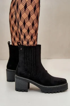 Botki Damskie Na Słupku Z Eko Zamszu Ocieplane Czarne Nevitas