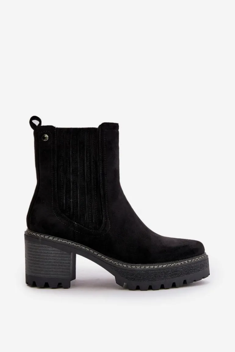 Botki Damskie Na Słupku Z Eko Zamszu Ocieplane Czarne Nevitas
