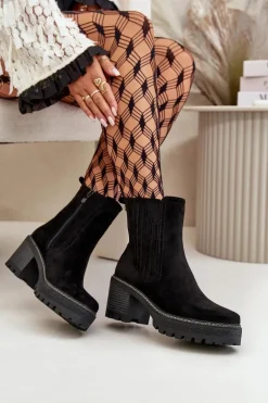 Botki Damskie Na Słupku Z Eko Zamszu Ocieplane Czarne Nevitas