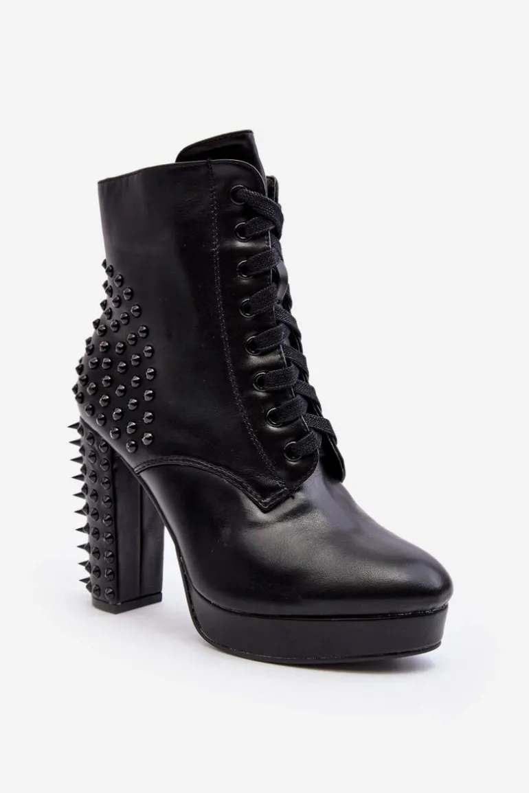 Botki Damskie Na Słupku Z Ćwiekami Czarne Alemilla