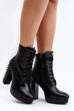 Botki Damskie Na Słupku Z Ćwiekami Czarne Alemilla