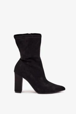 Botki Damskie Na Słupku Z Przeszyciami Czarne Rosivelle