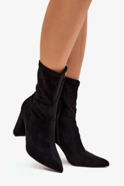 Botki Damskie Na Słupku Z Przeszyciami Czarne Rosivelle