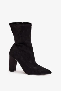 Botki Damskie Na Słupku Z Przeszyciami Czarne Rosivelle