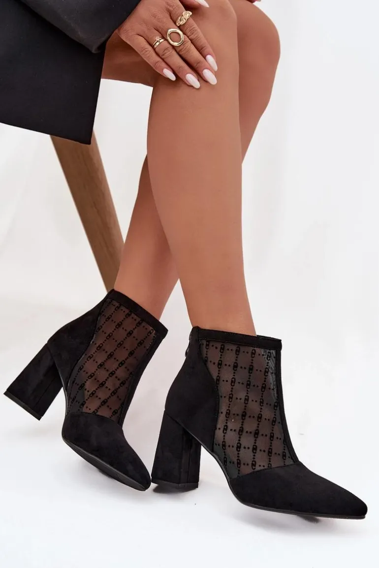 Botki Damskie Na Słupku Z Siateczką D&A LZ52-944 Czarne