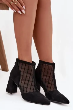 Botki Damskie Na Słupku Z Siateczką D&A LZ52-944 Czarne