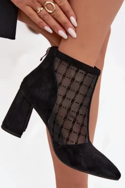 Botki Damskie Na Słupku Z Siateczką D&A LZ52-944 Czarne