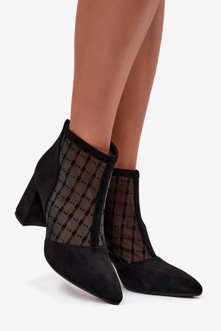 Botki Damskie Na Słupku Z Siateczką D&A LZ52-944 Czarne