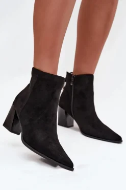 Botki Damskie Na Słupku Z Wiązaniem Czarne Halisse