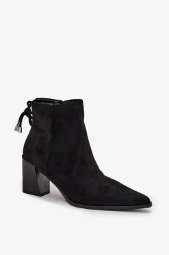 Botki Damskie Na Słupku Z Wiązaniem Czarne Halisse