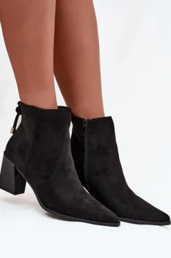 Botki Damskie Na Słupku Z Wiązaniem Czarne Halisse