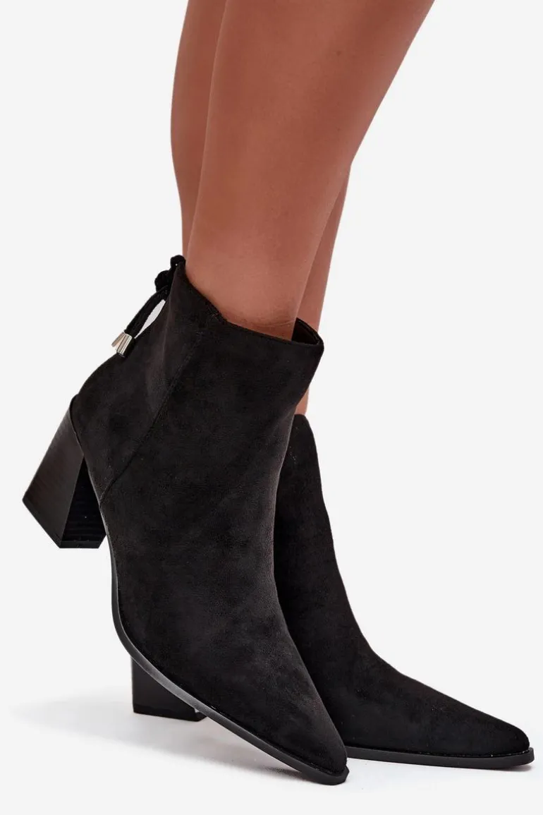 Botki Damskie Na Słupku Z Wiązaniem Czarne Halisse