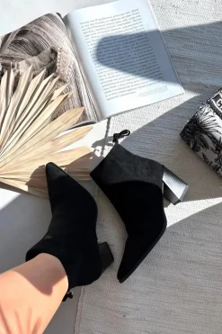 Botki Damskie Na Słupku Z Wiązaniem Czarne Halisse