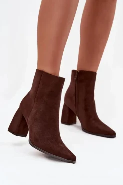Botki Damskie Na Słupku Z Eko Zamszu Czekoladowe Inessa