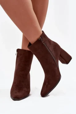 Botki Damskie Na Słupku Z Eko Zamszu Czekoladowe Inessa