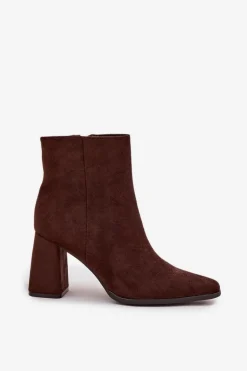 Botki Damskie Na Słupku Z Eko Zamszu Czekoladowe Inessa