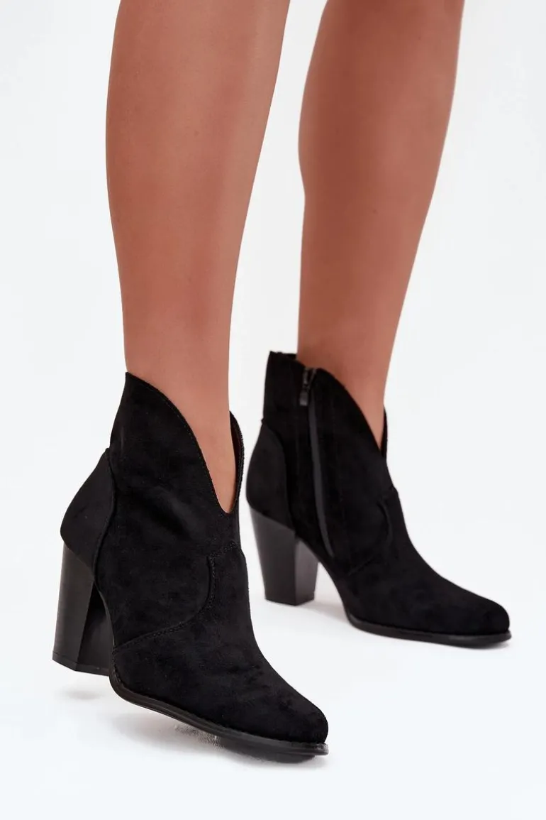 Botki Damskie Na Słupku Z Eko Zamszu Czarne Elvirae