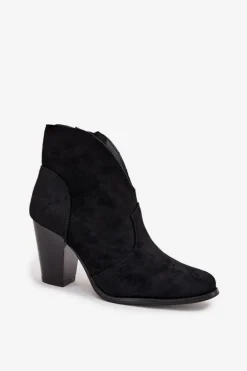 Botki Damskie Na Słupku Z Eko Zamszu Czarne Elvirae