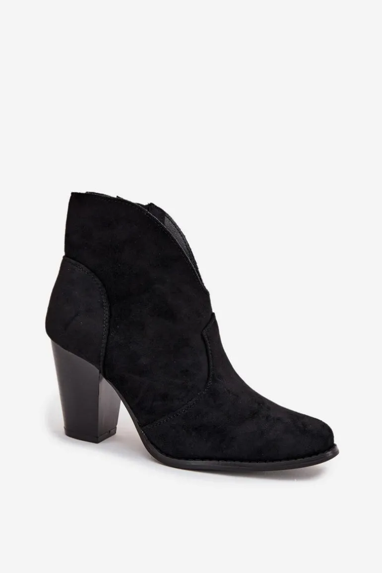 Botki Damskie Na Słupku Z Eko Zamszu Czarne Elvirae