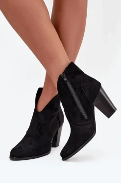 Botki Damskie Na Słupku Z Eko Zamszu Czarne Elvirae