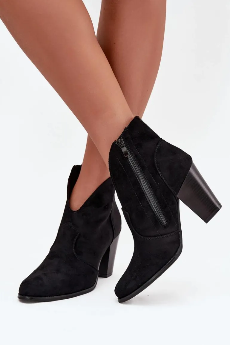 Botki Damskie Na Słupku Z Eko Zamszu Czarne Elvirae