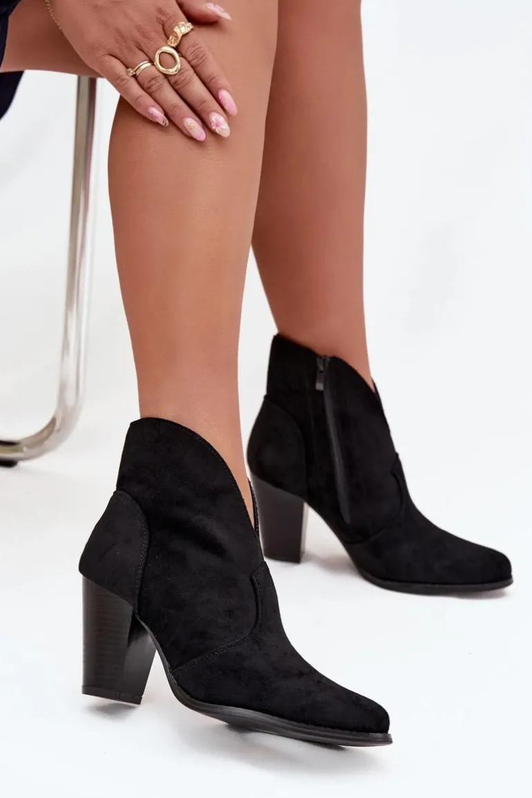 Botki Damskie Na Słupku Z Eko Zamszu Czarne Elvirae