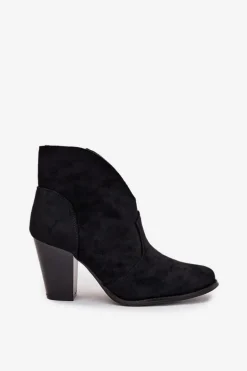 Botki Damskie Na Słupku Z Eko Zamszu Czarne Elvirae