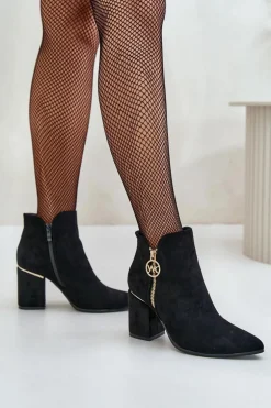 Botki Damskie Na Słupku Z Noskami W Szpic Eko Zamszowe Ocieplane Czarne Raisha