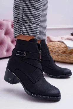 Botki Damskie Na Słupku Zamszowe Czarne Brave