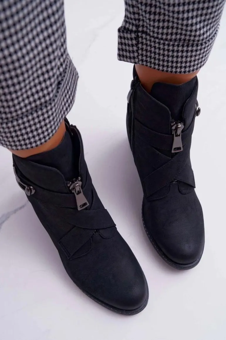 Botki Damskie Na Słupku Zamszowe Czarne Brave