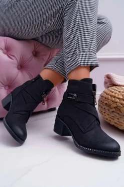 Botki Damskie Na Słupku Zamszowe Czarne Brave