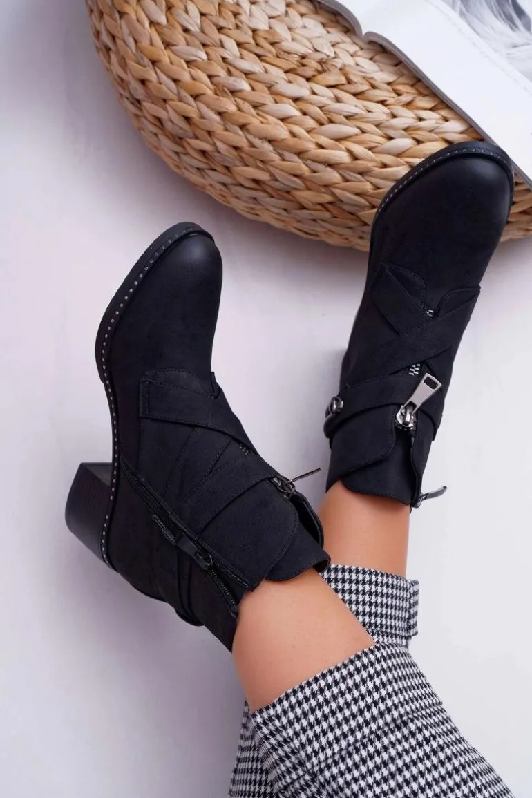 Botki Damskie Na Słupku Zamszowe Czarne Brave