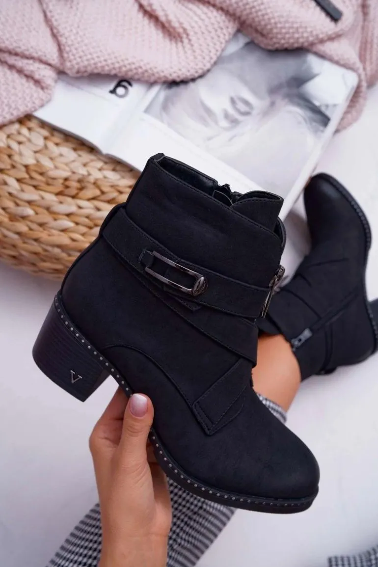 Botki Damskie Na Słupku Zamszowe Czarne Brave