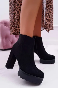 Botki Damskie na Słupku Zamszowe Czarne Jokano