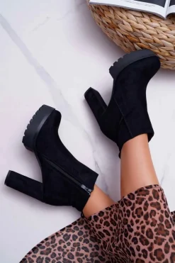 Botki Damskie na Słupku Zamszowe Czarne Jokano