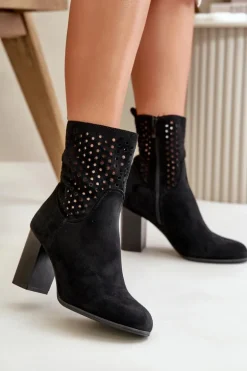 Botki Damskie Na Słupku Zapinane Na Zamek Czarne Meriadne