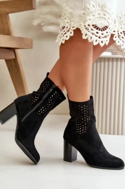 Botki Damskie Na Słupku Zapinane Na Zamek Czarne Meriadne