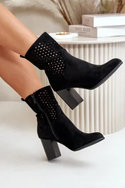 Botki Damskie Na Słupku Zapinane Na Zamek Czarne Meriadne