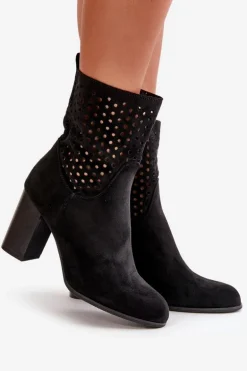 Botki Damskie Na Słupku Zapinane Na Zamek Czarne Meriadne