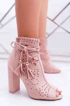 Botki Damskie Na Słupku Zamszowe Różowe Corinne