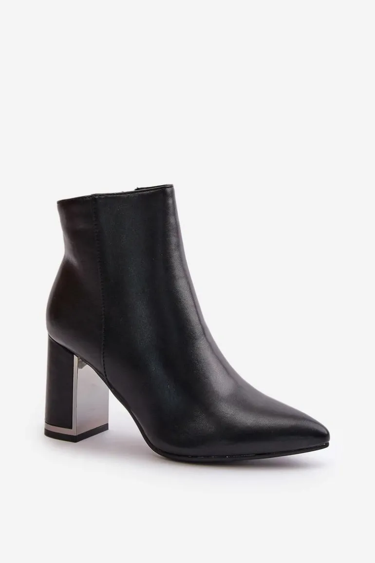 Botki Damskie Na Słupku Zapinane Na Zamek Ocieplane Eko Skórzane Czarne Mevair