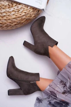 Botki Damskie Na Słupku Zamszowe Khaki Ruffle