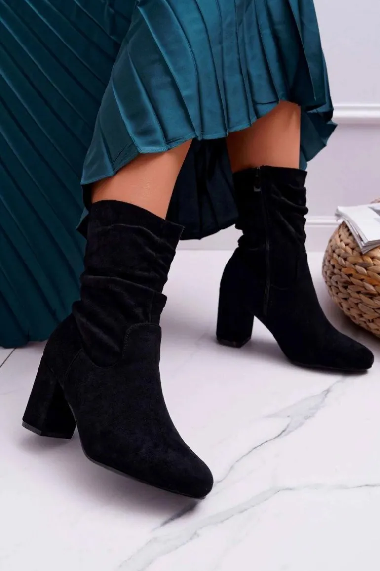 Botki Damskie Na Słupku Zamsz Czarne Endless