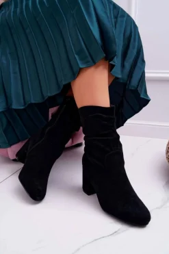 Botki Damskie Na Słupku Zamsz Czarne Endless