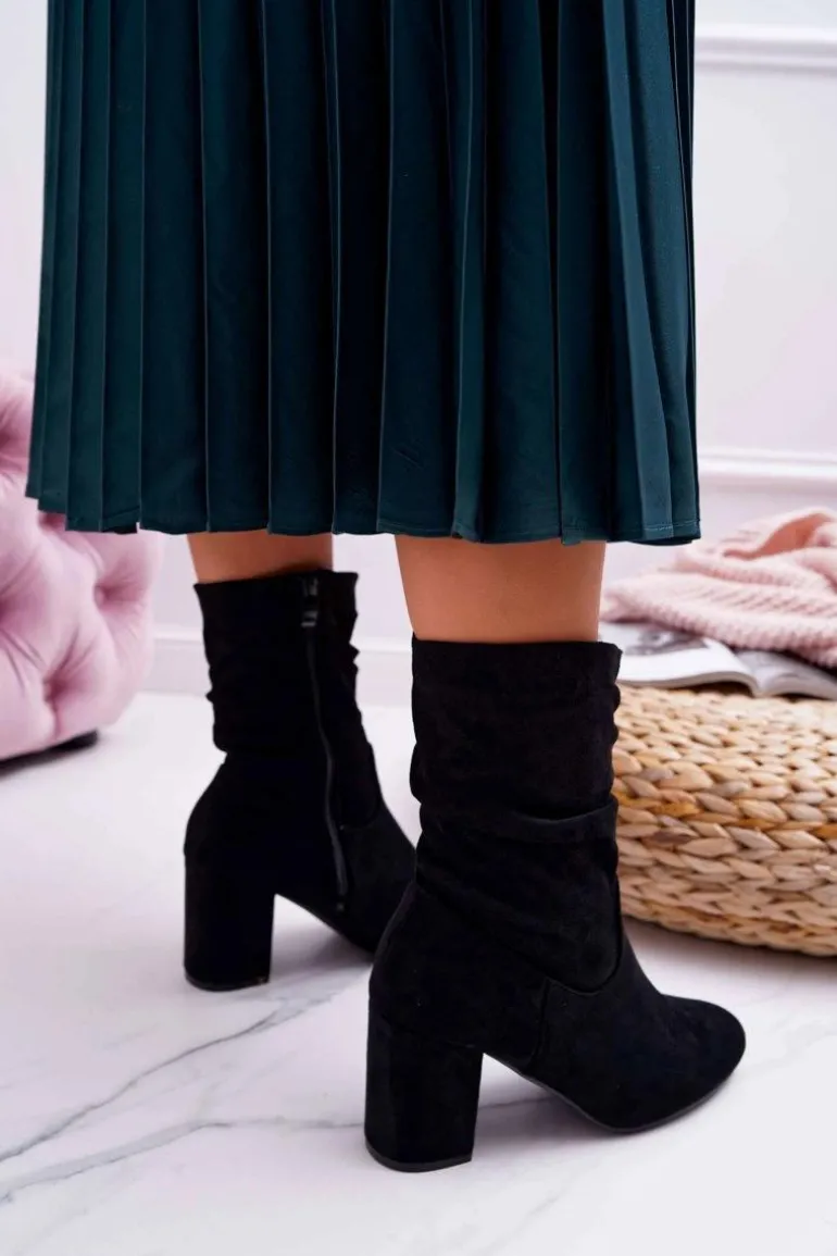 Botki Damskie Na Słupku Zamsz Czarne Endless