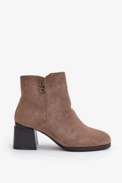 Botki Damskie Na Słupku Zapinane Na Zamek Ciemnobeżowe Tinamar