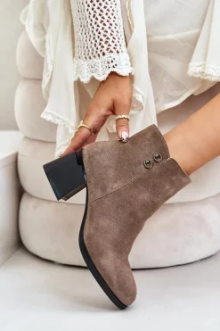 Botki Damskie Na Słupku Zapinane Na Zamek Ciemnobeżowe Tinamar